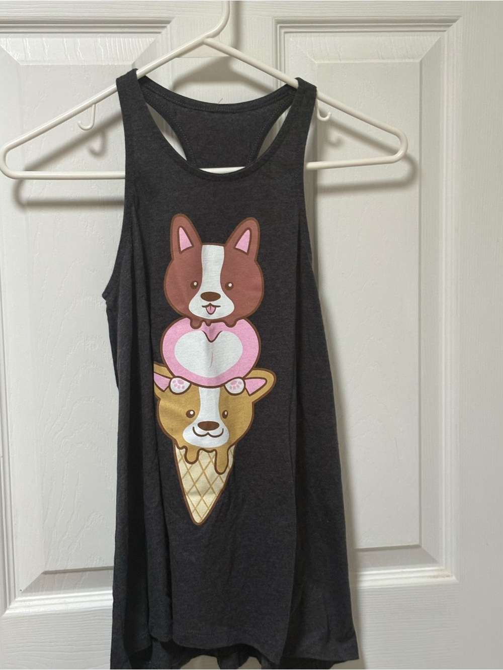 Charcoal Graphic Tank Top with Cute Dog Ice Cream Print